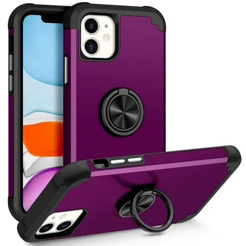 Funda Magnética para Teléfono iPhone 11 L2 con Soporte de Anillo Giratorio (Púrpura Oscuro)