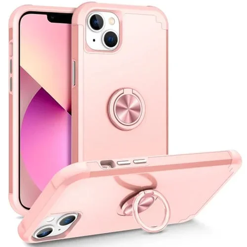 Funda Magnética para Teléfono iPhone 13 L2 con Soporte de Anillo Giratorio (Oro Rosa)