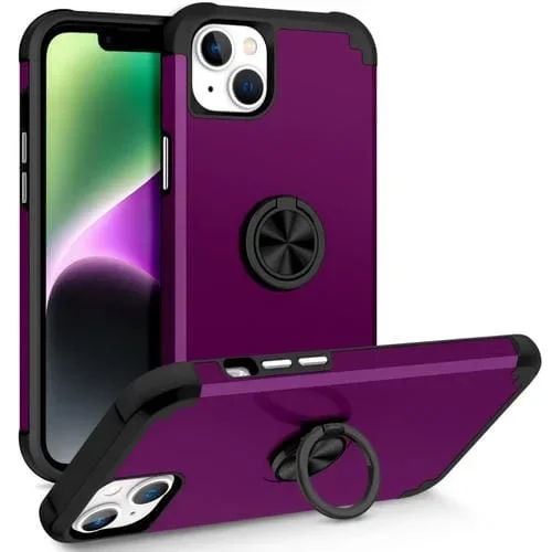 Funda Magnética para Teléfono iPhone 14 L2 con Soporte de Anillo Giratorio (Púrpura Oscuro)