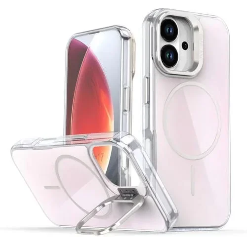 Funda Magsafe con soporte para lente degradado y decoloración para iPhone 17 (blanca)