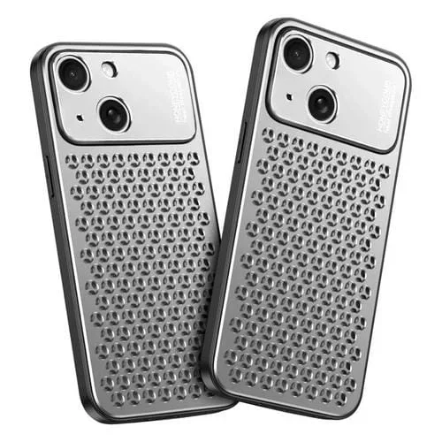 Funda metálica transpirable y refrescante Kalebol para iPhone 15 (plateada)