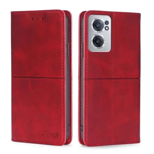 Funda OnePlus Nord Ce 2 5G Textura de Vaca Flip Horizontal Magnética (Rojo)