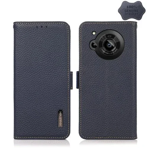 Funda para Aguas Afiladas R7 Khazneh Lithi-Magnetic Litchi Cuero Genuino Rfid (Azul)