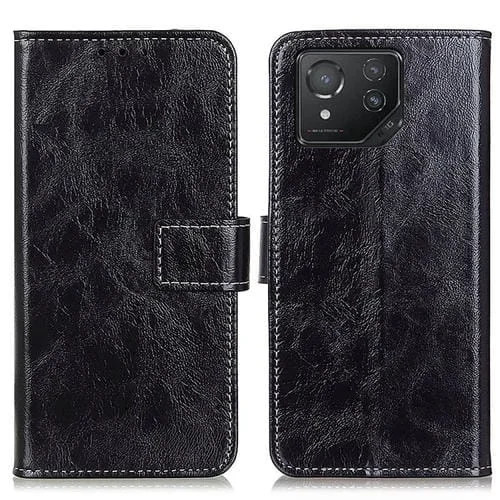 Funda para Asus Rog Phone 8 de Cuero con Textura Retro Crazy Horse (Negro)
