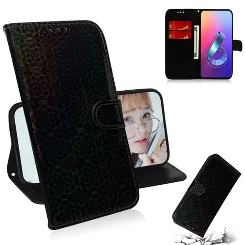 Funda para Asus Zenfone 6 Zs630Kl de Cuero PU con Hebilla Magnética, Soporte, Ranuras y Cordón (Negro)