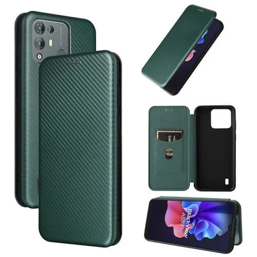 Funda para BlackView A55 Pro con Tapa Horizontal y Textura Fibra de Carbono (Verde)