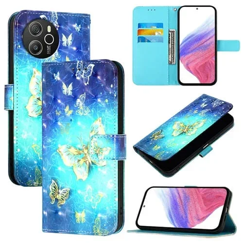 Funda para BlackView Shark 8 de Cuero con Tapa Horizontal y Pintura 3D (Mariposa Dorada)