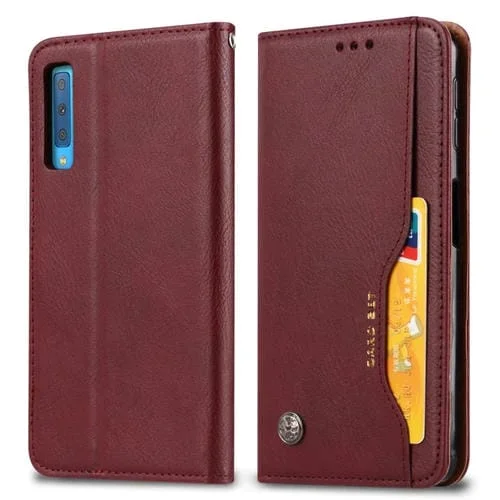 Funda para Galaxy A30S A50S Cuero con Tapa Horizontal Marco Fotos Soporte Ranuras Tarjetas Billetera (Rojo Vino)