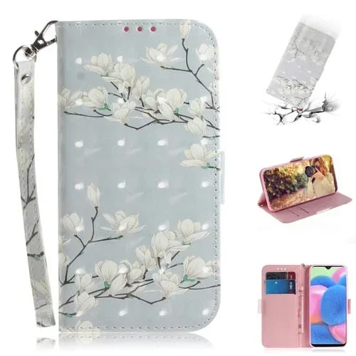 Funda para Galaxy A90 5G Cuero PU Tapa Horizontal Dibujo 3D Soporte Ranuras Tarjetas Billetera (Magnolia)