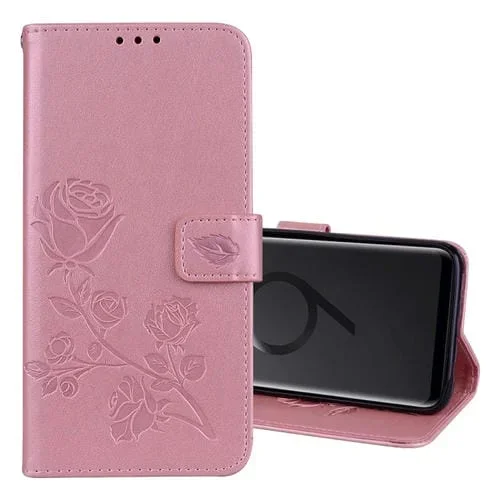 Funda para Galaxy S9+ Piel Sintética Ecológica Tapa Horizontal Relieve Soporte Ranuras Billetera (Oro Rosa)