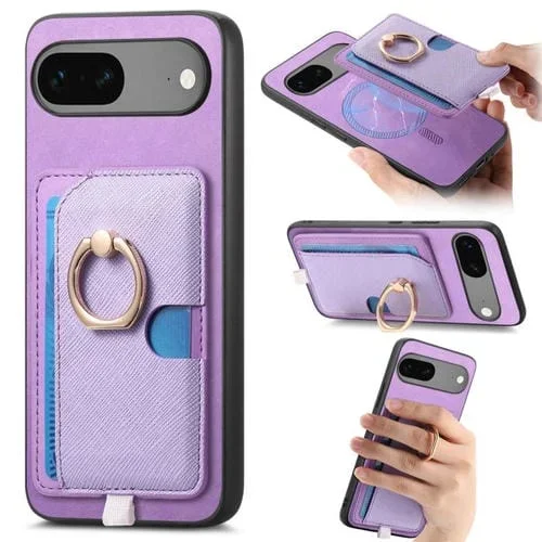 Funda para Google Pixel 7 Magsafe con Ranuras para Tarjetas y Anillo Lateral de Cuero (Morado)