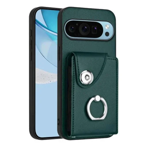 Funda para Google Pixel 9 Pro XL con Soporte para Anillo y Bolsa para Tarjeta (Verde)
