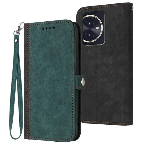 Funda para Honor 100 de Cuero con Correa de Mano, Doble Pliegue y Hebilla Lateral (Verde Oscuro)