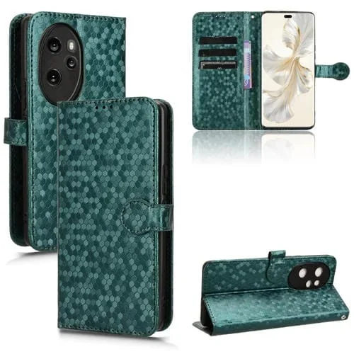 Funda para Honor 100 Pro 5G de Cuero con Textura de Punto de Panal (Verde)