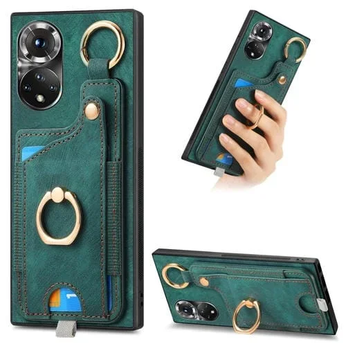 Funda para Honor 50 con Bolsa para Tarjeta, Anillo y Lazo para Colgar (Verde)