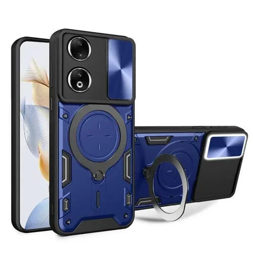 Funda para Honor 90 5G con Soporte Magnético y Escudo Deslizante Textura Cd (Azul)