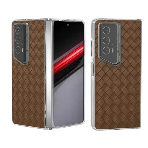 Funda para Honor Magic V2 Rsr Porsche Design de PU con Marco Transparente y Textura Tejida (Marrón)
