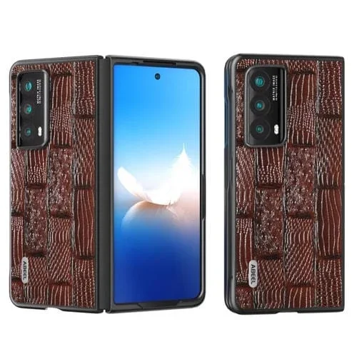 Funda para Honor Magic Vs2 Abeel Cuero Genuino con Patrón Mahjong y Borde Negro (Marrón)