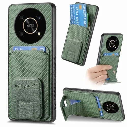 Funda para Honor Magic4 5G con Soporte Plegable y Bolsa para Tarjetas de Fibra de Carbono (Verde)