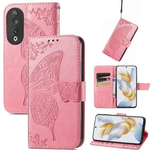 Funda para Honor Play 40C / X5 Plus de Cuero con Relieve Flor y Mariposa (Rosa)