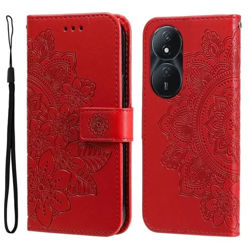 Funda para Honor Play 50 Plus de Cuero con Estampado Flores de 7 Pétalos (Rojo)