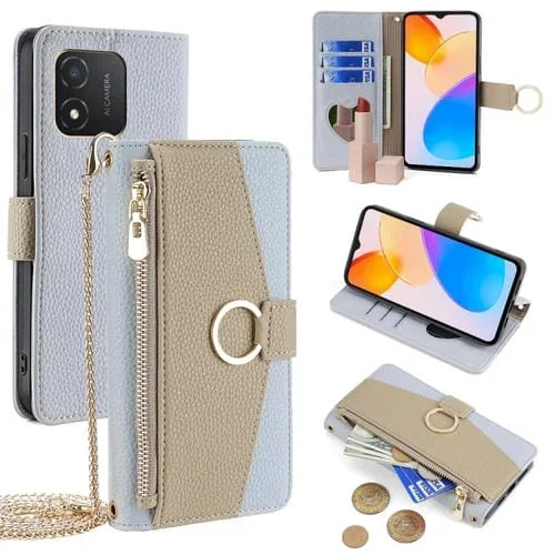 Funda para Honor X5 4G de Cuero con Textura Litchi Cruzada (Azul)