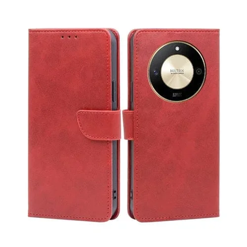 Funda para Honor X50 5G Cuero con Tapa Hebilla Textura de Becerro (Rojo)