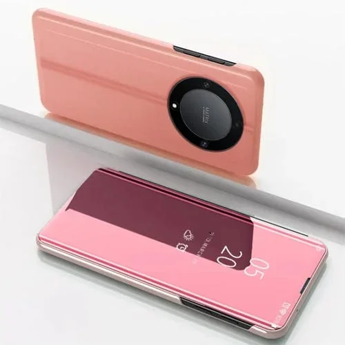 Funda para Honor X50 de Cuero con Tapa Horizontal, Espejo y Soporte (Oro Rosa)