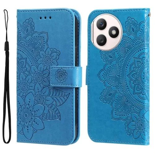 Funda para Honor X50I de Cuero con Relieve de Flores de 7 Pétalos (Azul)