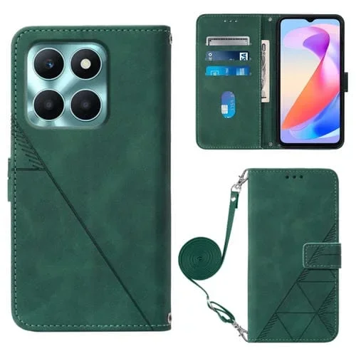 Funda para Honor X6A Crossbody de Cuero con Tapa en Relieve 3D (Verde Oscuro)