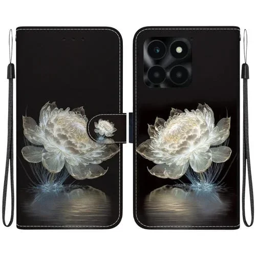 Funda para Honor X6A de Cuero con Dibujo Coloreado y Textura de Cristal (Peonía de Cristal)