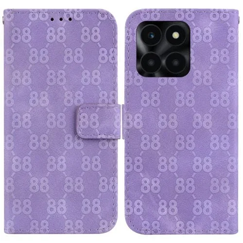Funda para Honor X6A de Cuero con Relieve Doble en Forma de 8 (Púrpura)