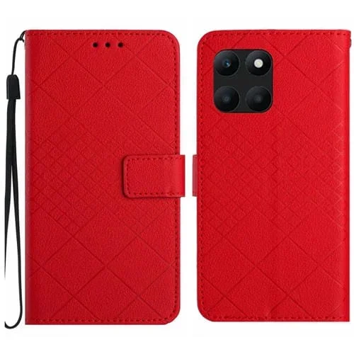 Funda para Honor X6A de Cuero con Textura de Rejilla Rómbica (Rojo)