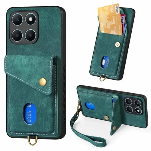 Funda para Honor X6A de Cuero Plegable con Billetera, Tarjeta y Correa (Verde)