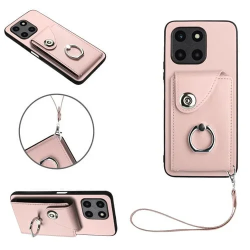 Funda para Honor X6A Global con Organ Card Bag, Ring Holder y Cordón (Rosa)