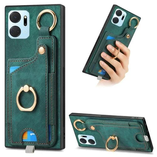 Funda para Honor X7A con Bolsa para Tarjeta, Anillo y Lazo para Colgar (Verde)