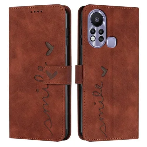 Funda para Infinix Hot 11S Skin Stent con Patrón de Corazón de Cuero (Marrón)