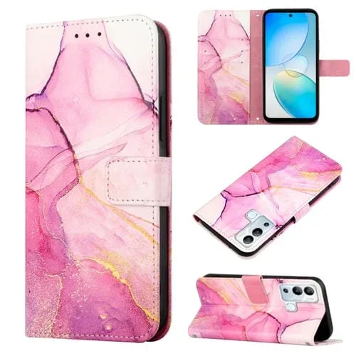 Funda para Infinix Hot 12I X665 Pt003 con Tapa de Cuero y Patrón Mármol (Oro Rosa Púrpura)
