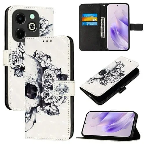 Funda para Infinix Hot 40I de Cuero con Tapa Horizontal y Pintura 3D (Calavera)