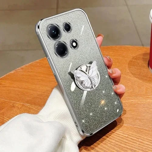 Funda para Infinix Note 30 TPU con Soporte de Mariposa y Brillo Degradado (Plata)