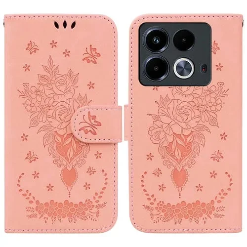 Funda para Infinix Note 40 4G de Cuero con Relieve Mariposa y Rosa (Rosa)