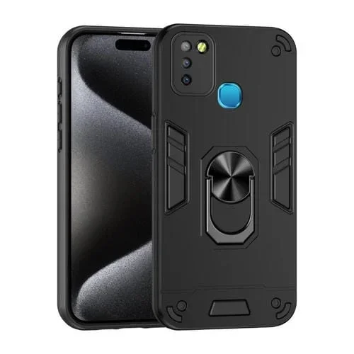 Funda para Infinix Smart 5 con Soporte de Anillo de Metal a Prueba de Golpes (Negro)