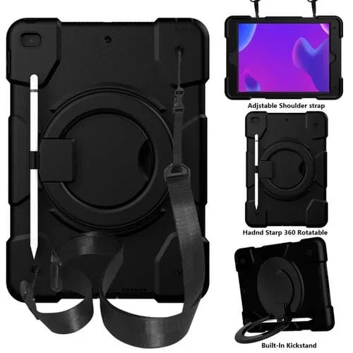 Funda para iPad 10.2 2019/2020/2021 Silicona + PC Protección Completa con Soporte y Correa (Negro)