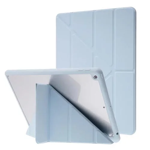 Funda para iPad 10.2 2021 / 2020 / 2019 Cuero PU Tapa Acrílico Transparente Soporte Multiplegable Ranura Bolígrafo (Azul Bebé)