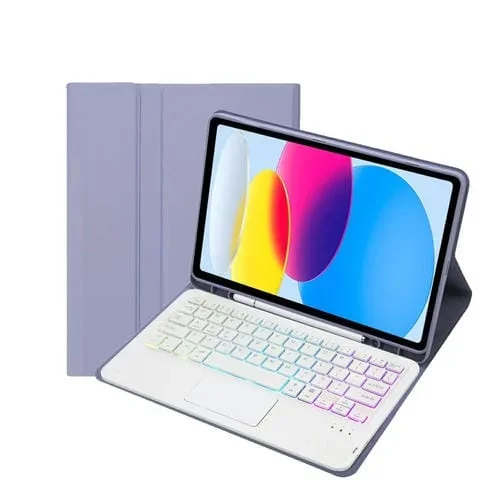 Funda para iPad 10Th Gen 10.9 2022 A10B-As Teclado Bluetooth Retroiluminado Cuero (Púrpura)