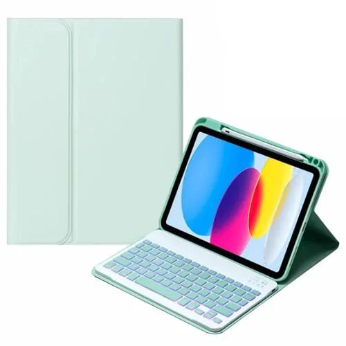 Funda para iPad 10Th Gen 10.9 2022 Sa-10Ds Teclado Bluetooth Retroiluminación Cuero con Ranura Bolígrafo (Verde Claro)
