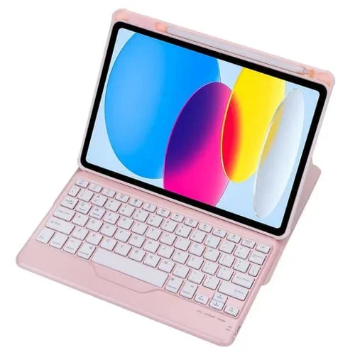 Funda para iPad 2022 con Teclado Bluetooth 360 Rotación Acrílico Transparente y Cuero (Rosa)