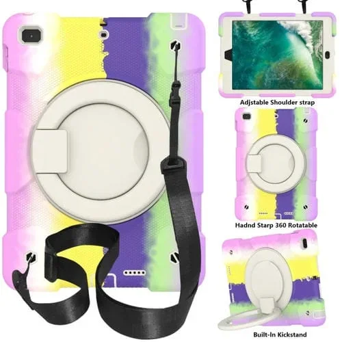 Funda para iPad 9.7 2018 Silicone + PC Case Protección Completa Soporte y Correa (Morado)