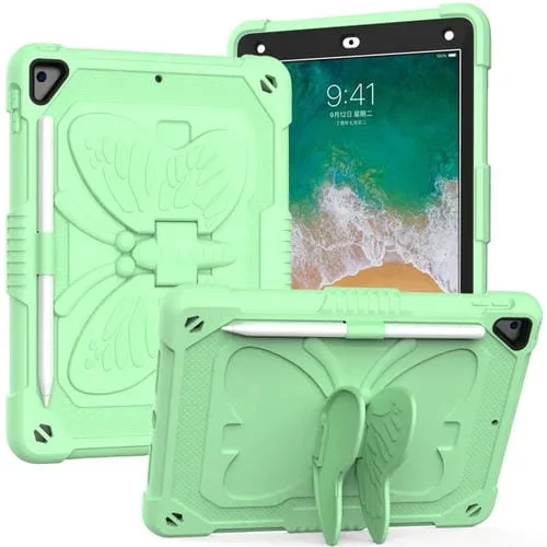 Funda para iPad 9.7 2018 y 2017 Pro 9.7 Aire 2/6 Color Puro PC con Soporte y Ranura Bolígrafo (Verde Fresco)