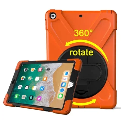 Funda para iPad 9,7 Pulgadas (2017) PC Rotación 360 Grados Silicona Soporte Correa (Naranja)